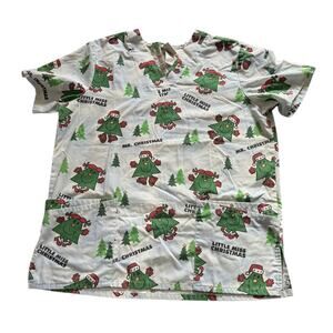 Little Miss Christmas‎ Scrub Top Medium Women's Trees Holiday Mr Men Little Miss